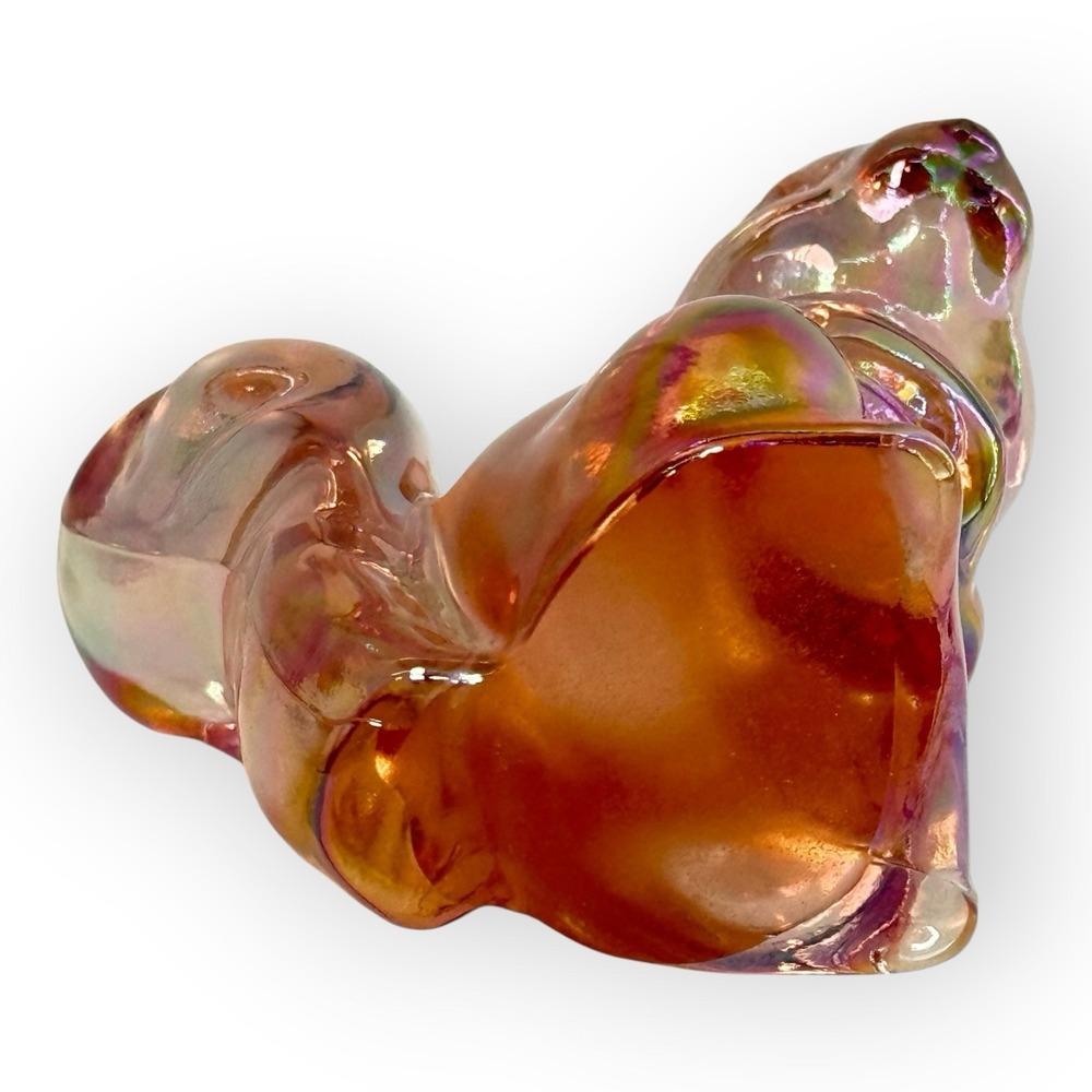 Fenton Hugs For You Squirrel Iridescent Pink Peach Sunset Figurine Paperweight - Picture 7 of 7